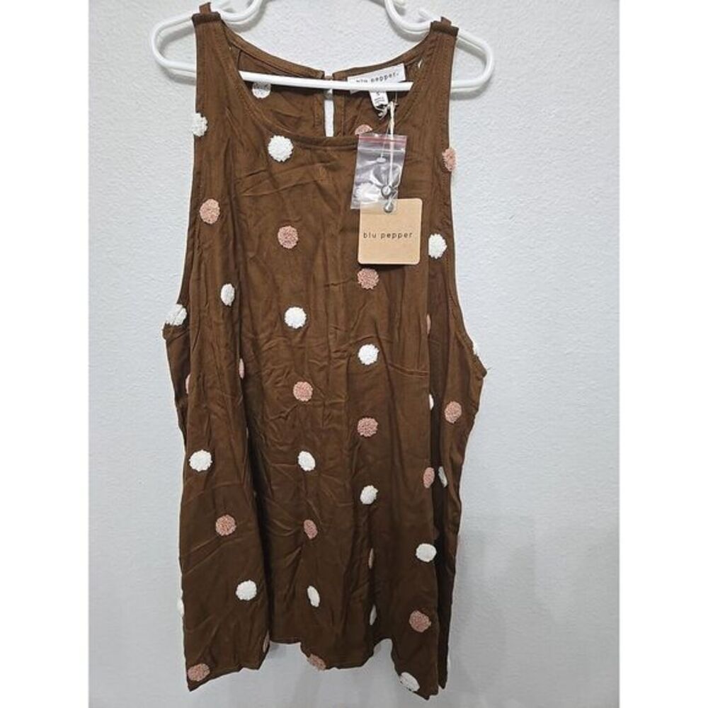 Blu Pepper Womens Small Pullover Crew Neck Sleeveless Crochet Top Brown